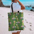Aussie Santa Budgie Christmas Tote Bag Green Parakeet Tropical Floral