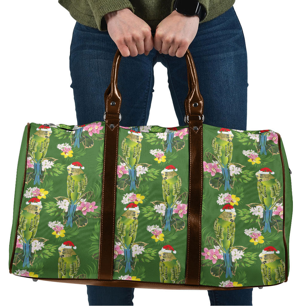 Aussie Santa Budgie Christmas Travel Bag Green Parakeet Tropical Floral