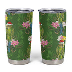 Aussie Santa Budgie Christmas Tumbler Cup Green Parakeet Tropical Floral