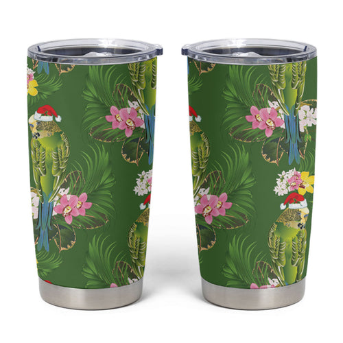 Aussie Santa Budgie Christmas Tumbler Cup Green Parakeet Tropical Floral