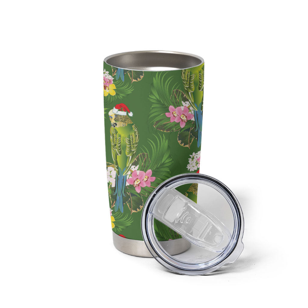 Aussie Santa Budgie Christmas Tumbler Cup Green Parakeet Tropical Floral