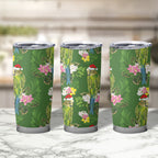 Aussie Santa Budgie Christmas Tumbler Cup Green Parakeet Tropical Floral