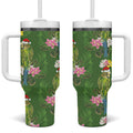 Aussie Santa Budgie Christmas Tumbler With Handle Green Parakeet Tropical Floral