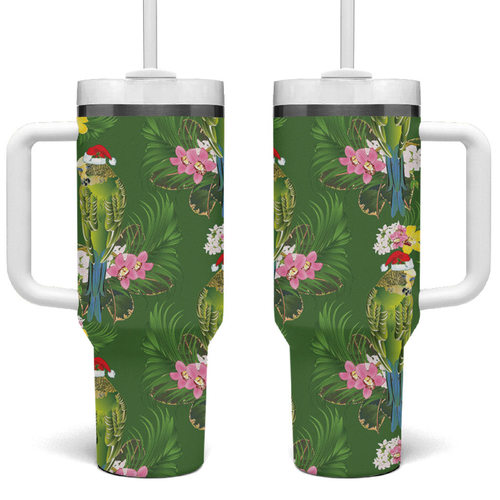 Aussie Santa Budgie Christmas Tumbler With Handle Green Parakeet Tropical Floral