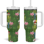 Aussie Santa Budgie Christmas Tumbler With Handle Green Parakeet Tropical Floral