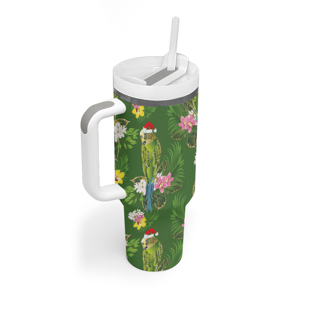 Aussie Santa Budgie Christmas Tumbler With Handle Green Parakeet Tropical Floral