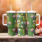 Aussie Santa Budgie Christmas Tumbler With Handle Green Parakeet Tropical Floral