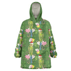 Aussie Santa Budgie Christmas Wearable Blanket Hoodie Green Parakeet Tropical Floral