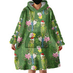 Aussie Santa Budgie Christmas Wearable Blanket Hoodie Green Parakeet Tropical Floral