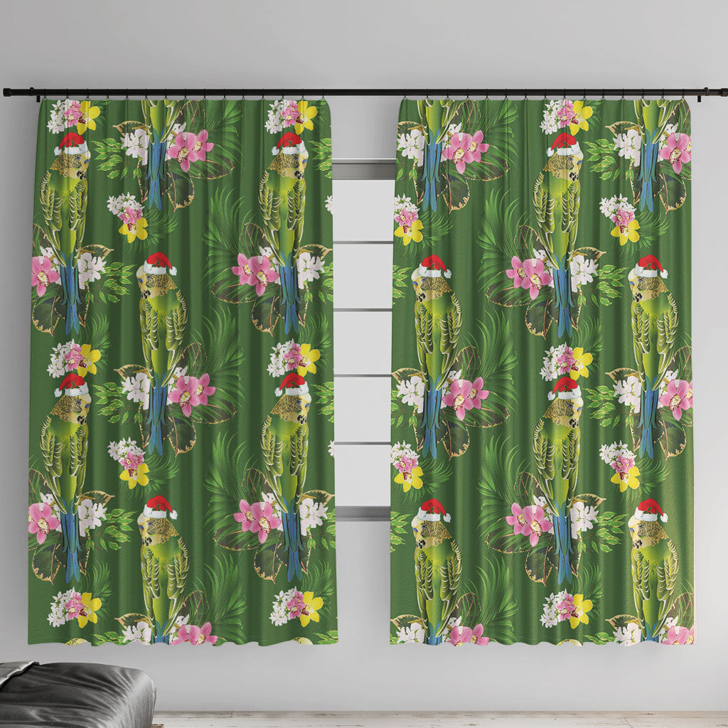 Aussie Santa Budgie Christmas Window Curtain Green Parakeet Tropical Floral