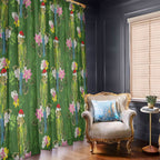 Aussie Santa Budgie Christmas Window Curtain Green Parakeet Tropical Floral