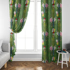 Aussie Santa Budgie Christmas Window Curtain Green Parakeet Tropical Floral