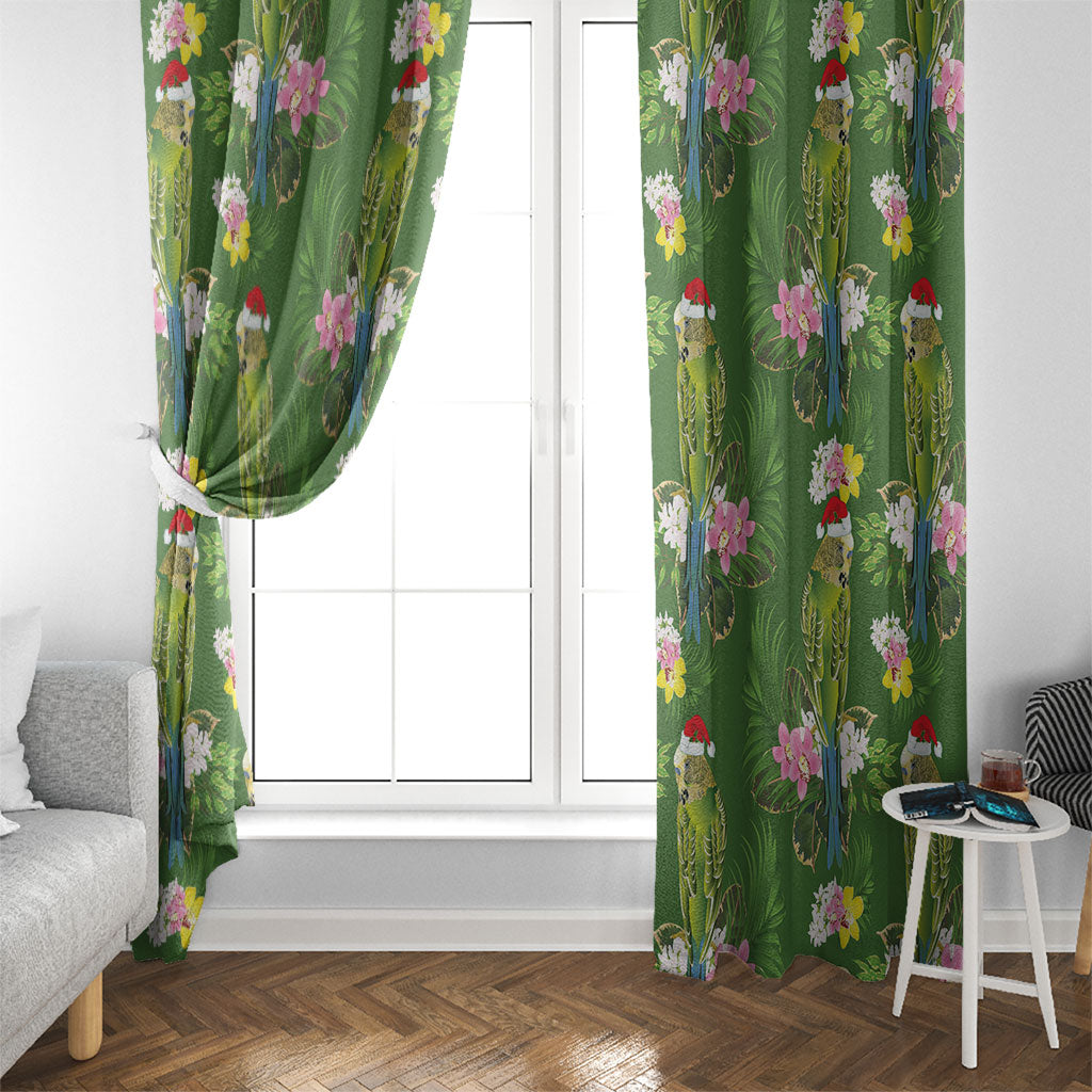Aussie Santa Budgie Christmas Window Curtain Green Parakeet Tropical Floral