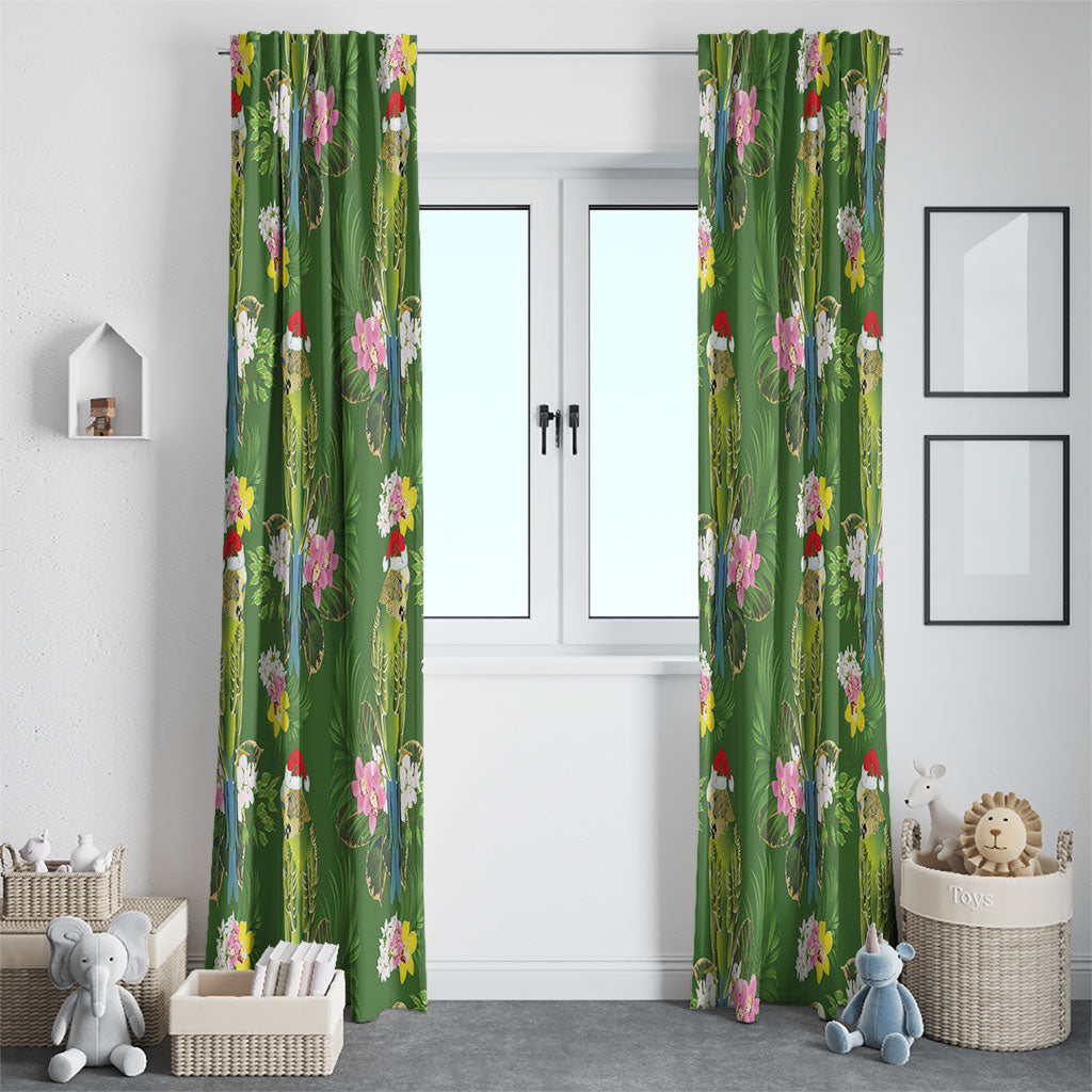 Aussie Santa Budgie Christmas Window Curtain Green Parakeet Tropical Floral