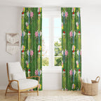 Aussie Santa Budgie Christmas Window Curtain Green Parakeet Tropical Floral