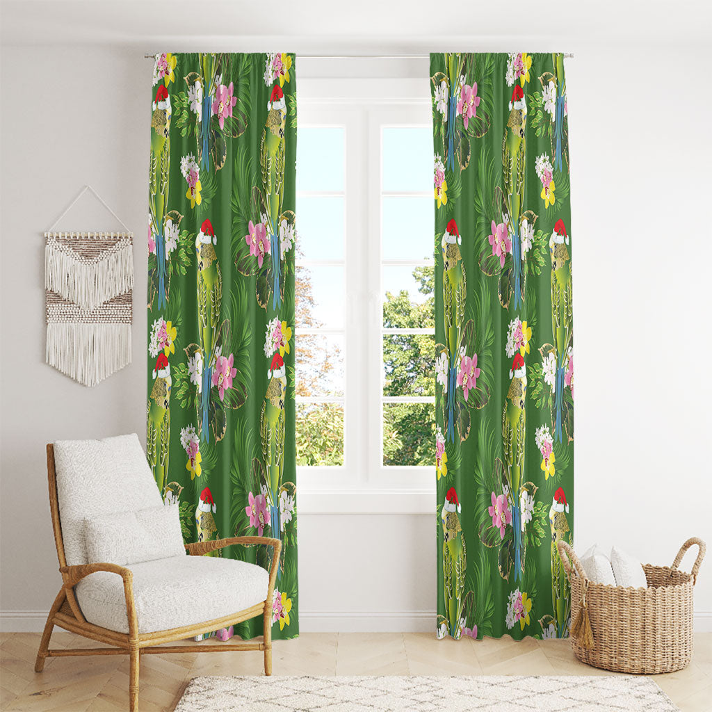 Aussie Santa Budgie Christmas Window Curtain Green Parakeet Tropical Floral