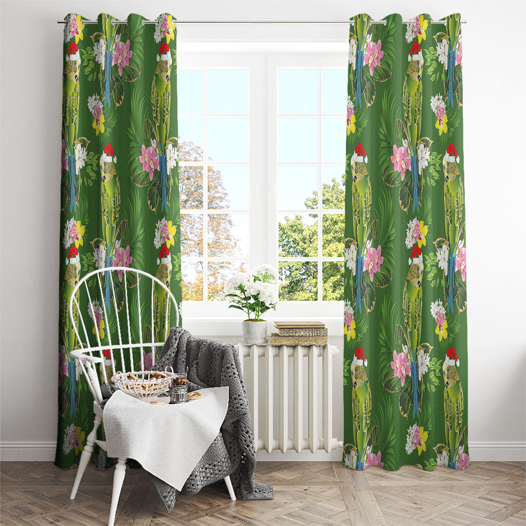 Aussie Santa Budgie Christmas Window Curtain Green Parakeet Tropical Floral