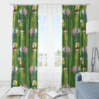 Aussie Santa Budgie Christmas Window Curtain Green Parakeet Tropical Floral