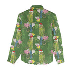 Aussie Santa Budgie Christmas Women Casual Shirt Green Parakeet Tropical Floral
