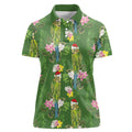 Aussie Santa Budgie Christmas Women Polo Shirt Green Parakeet Tropical Floral