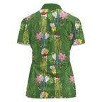 Aussie Santa Budgie Christmas Women Polo Shirt Green Parakeet Tropical Floral