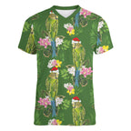 Aussie Santa Budgie Christmas Women V-Neck T-Shirt Green Parakeet Tropical Floral