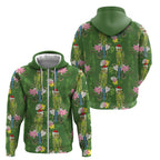 Aussie Santa Budgie Christmas Zip Hoodie Green Parakeet Tropical Floral