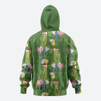 Aussie Santa Budgie Christmas Zip Hoodie Green Parakeet Tropical Floral