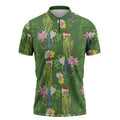 Aussie Santa Budgie Christmas Zipper Polo Shirt Green Parakeet Tropical Floral