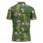 Aussie Santa Budgie Christmas Zipper Polo Shirt Green Parakeet Tropical Floral