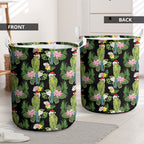 Aussie Santa Budgie Christmas Laundry Basket Black Parakeet Tropical Floral