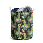 Aussie Santa Budgie Christmas Laundry Basket Black Parakeet Tropical Floral