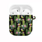 Aussie Santa Budgie Christmas AirPods Case Black Parakeet Tropical Floral