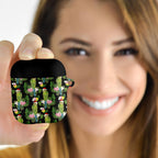 Aussie Santa Budgie Christmas AirPods Case Black Parakeet Tropical Floral