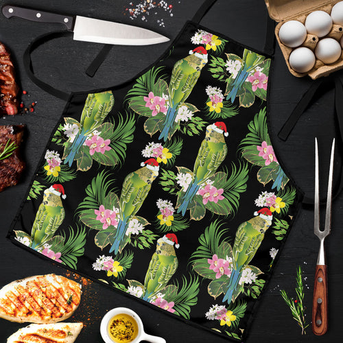 Aussie Santa Budgie Christmas Apron Black Parakeet Tropical Floral