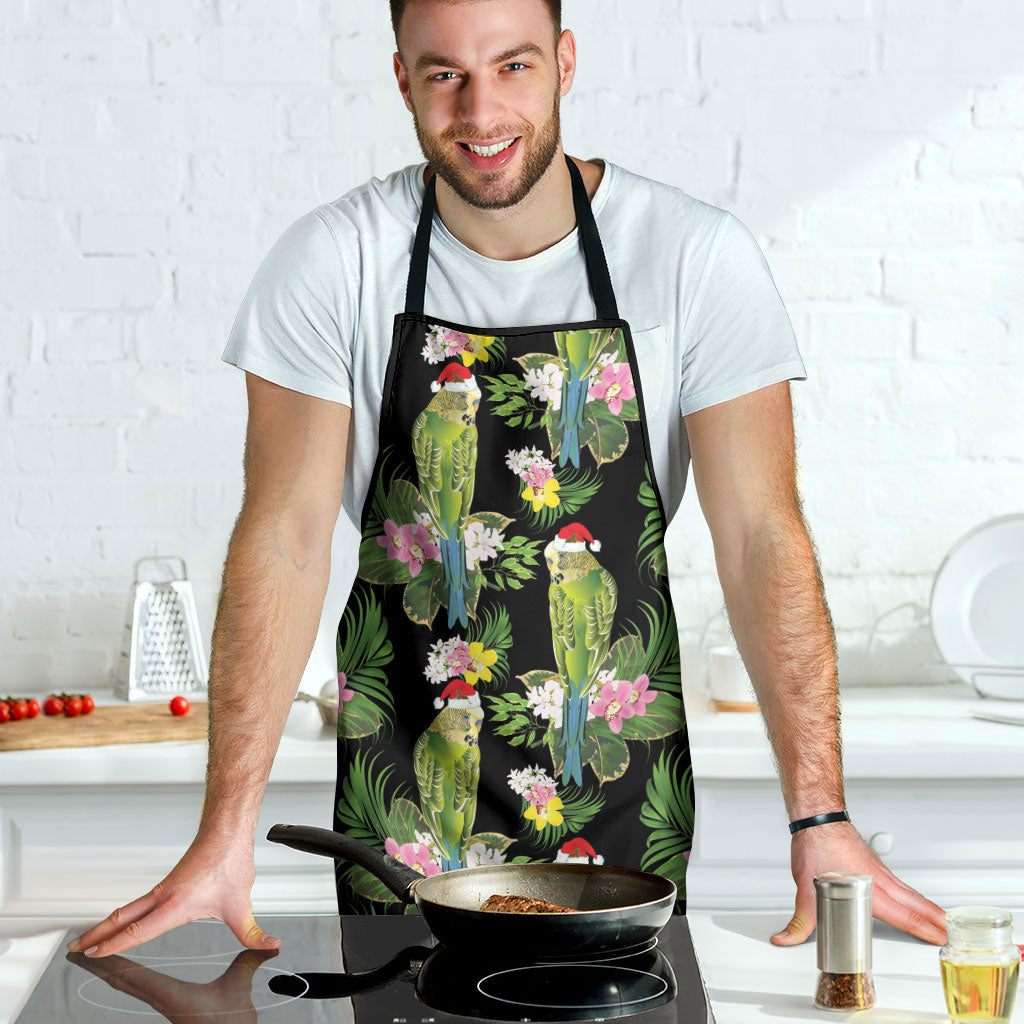 Aussie Santa Budgie Christmas Apron Black Parakeet Tropical Floral