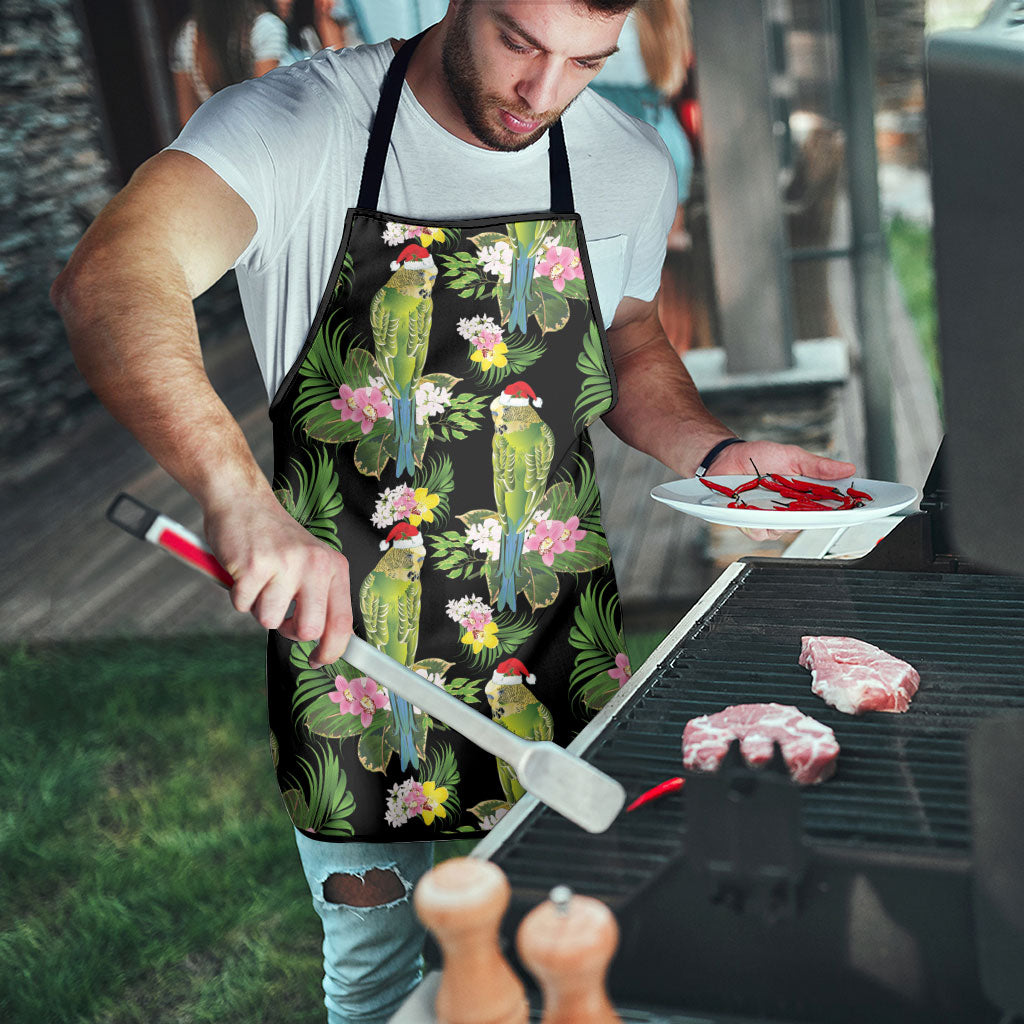Aussie Santa Budgie Christmas Apron Black Parakeet Tropical Floral