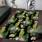 Aussie Santa Budgie Christmas Area Rug Black Parakeet Tropical Floral