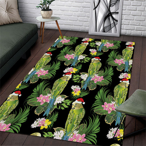 Aussie Santa Budgie Christmas Area Rug Black Parakeet Tropical Floral