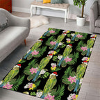 Aussie Santa Budgie Christmas Area Rug Black Parakeet Tropical Floral