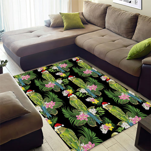 Aussie Santa Budgie Christmas Area Rug Black Parakeet Tropical Floral
