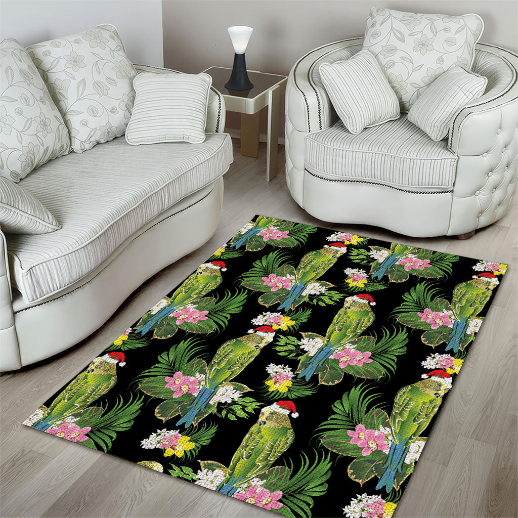 Aussie Santa Budgie Christmas Area Rug Black Parakeet Tropical Floral