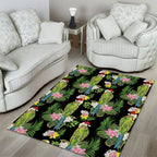 Aussie Santa Budgie Christmas Area Rug Black Parakeet Tropical Floral