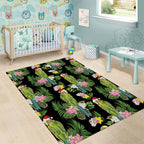Aussie Santa Budgie Christmas Area Rug Black Parakeet Tropical Floral