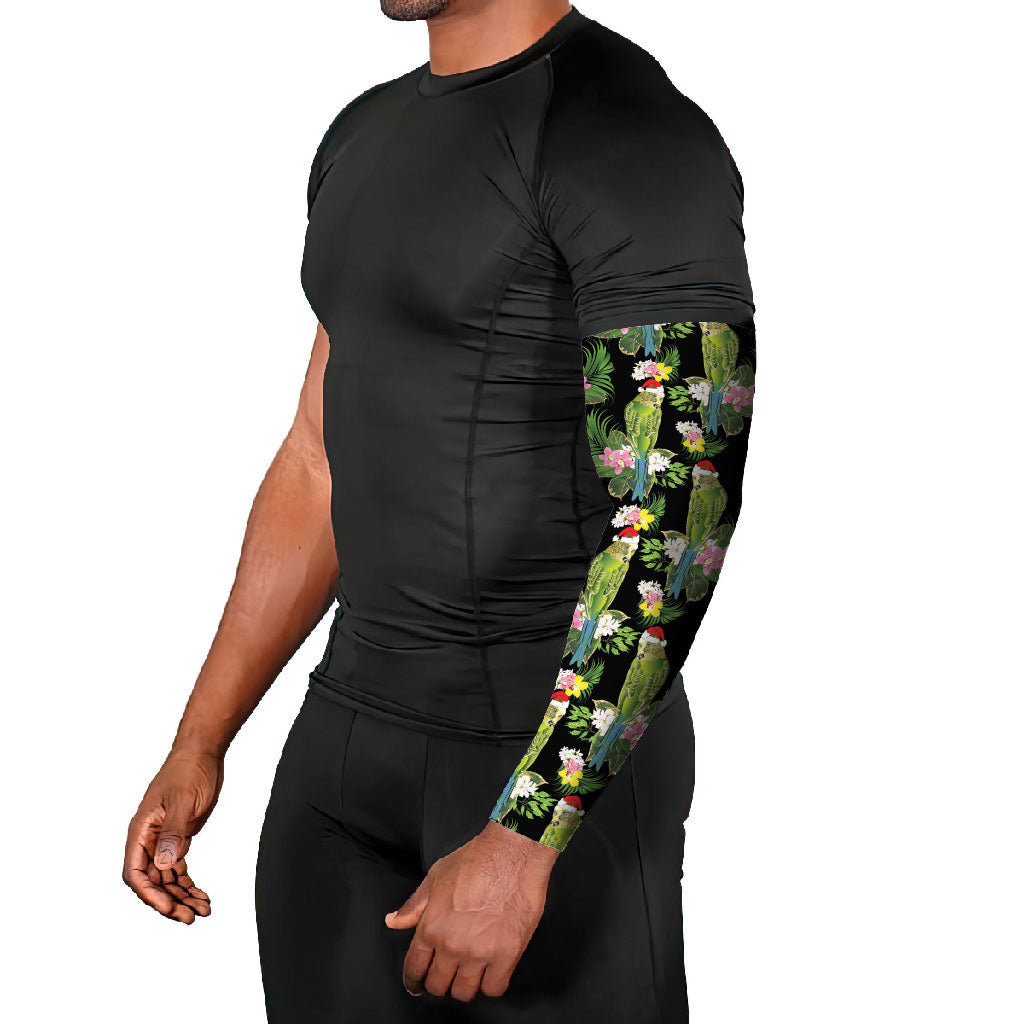 Aussie Santa Budgie Christmas Arm Sleeves Black Parakeet Tropical Floral