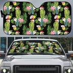Aussie Santa Budgie Christmas Auto Sun Shade Black Parakeet Tropical Floral