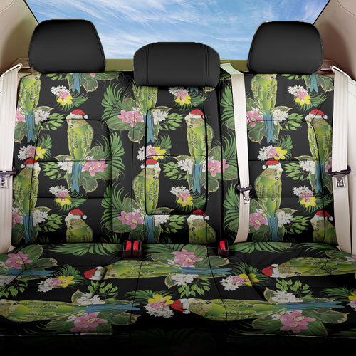 Aussie Santa Budgie Christmas Back Car Seat Cover Black Parakeet Tropical Floral
