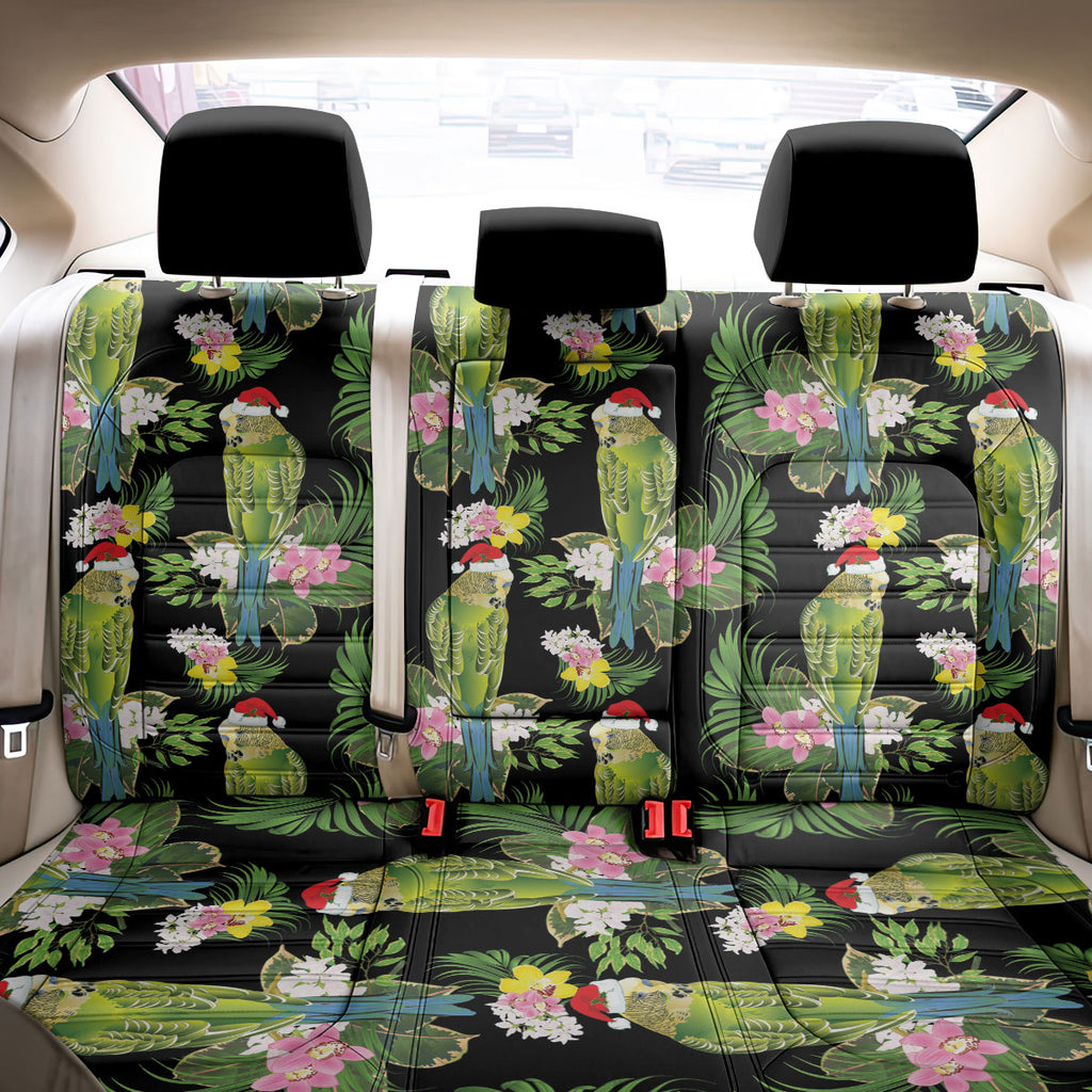 Aussie Santa Budgie Christmas Back Car Seat Cover Black Parakeet Tropical Floral