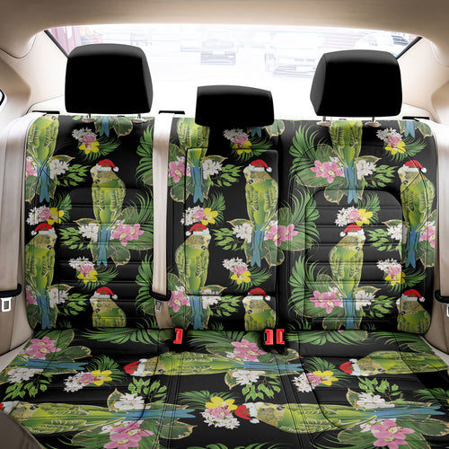 Aussie Santa Budgie Christmas Back Car Seat Cover Black Parakeet Tropical Floral