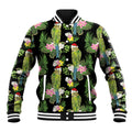 Aussie Santa Budgie Christmas Baseball Jacket Black Parakeet Tropical Floral